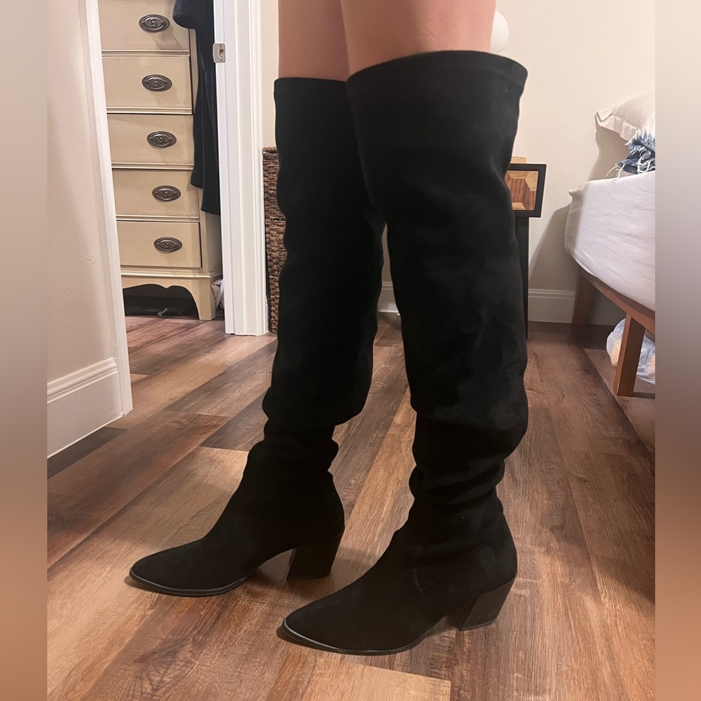 Thursday Black Suede Women’s Knee-High Boots. Size 9.